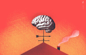 Illustratie van hersenen op een dak