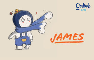 James, mascotte voor een campagne van Stad Oostende