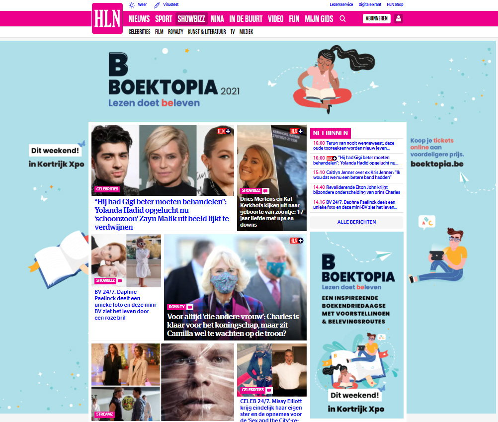 Advertentie van Boektopia op de website van HLN